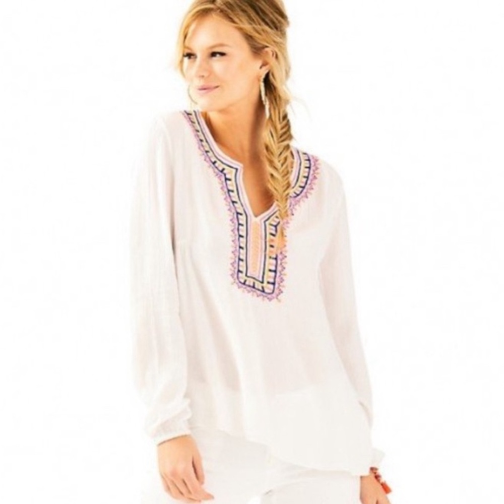 Lilly Pulitzer Dahle Embroidered Tunic Top Resort Tunic Top White Medium NWT